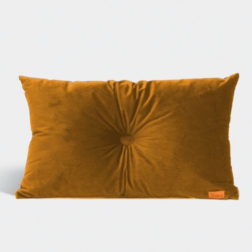 Velvet Cushion with Centre Button Detail | Lumbar | Mustard