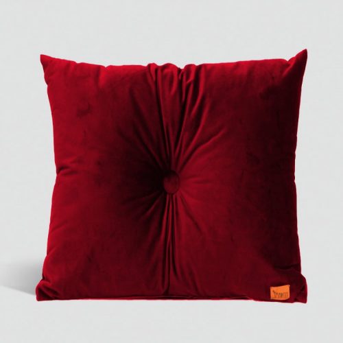 Velvet Cushion with Centre Button Detail | 51 x 51cm | Red Red Wine