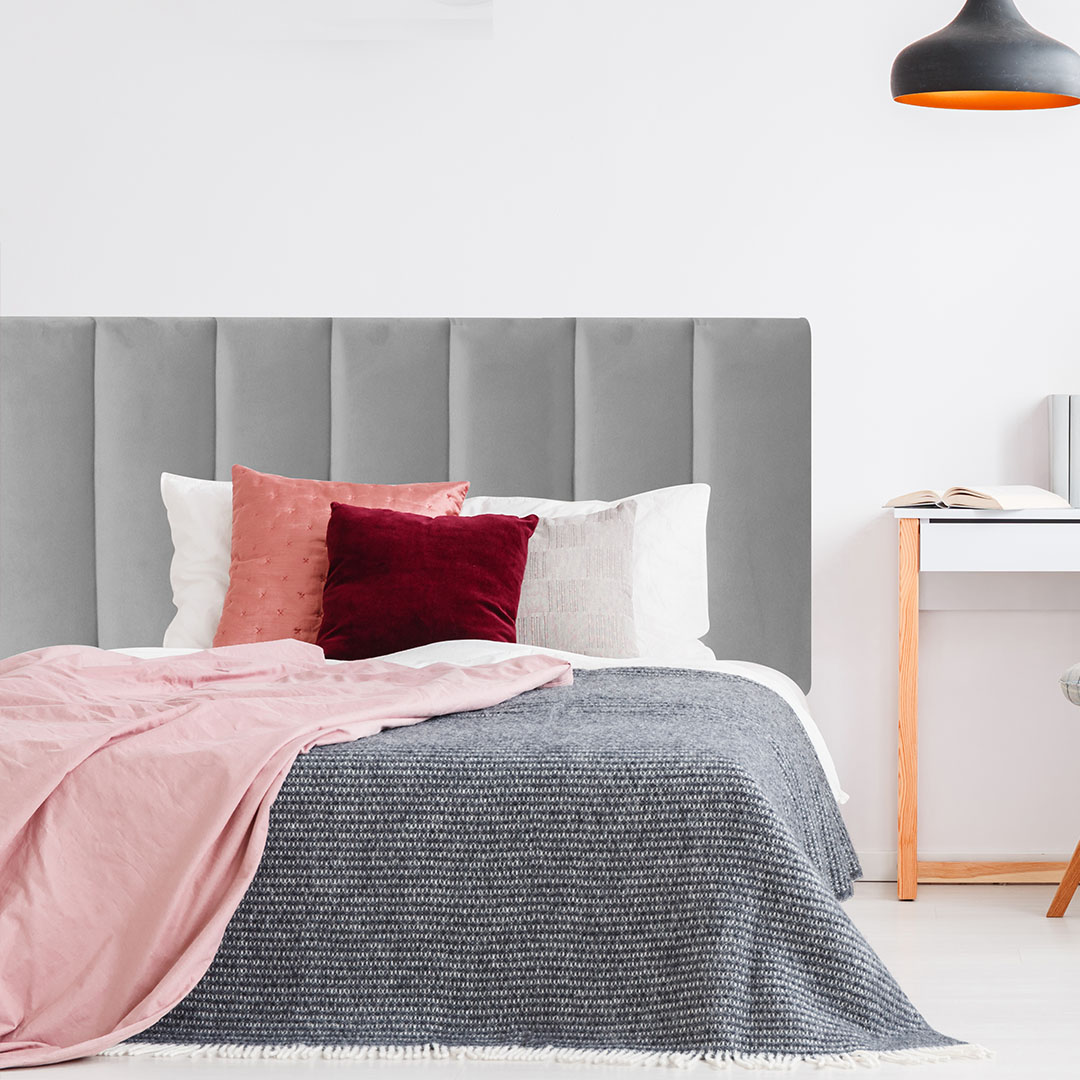 Grey Neutral Velvet Panelled Upholstered Bedhead - Martini Furniture