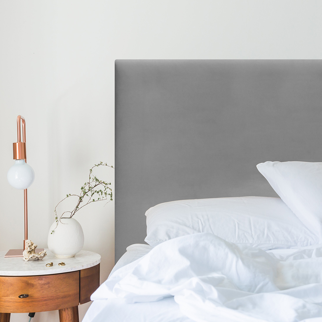 Grey Neutral Velvet Smooth Upholstered Bedhead - Martini Furniture