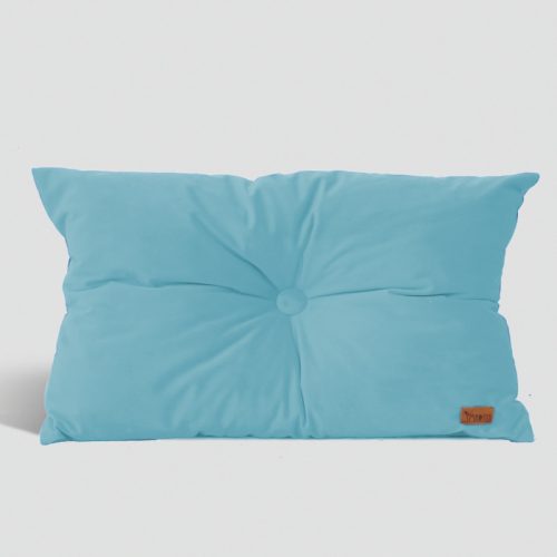 Velvet Cushion with Centre Button Detail | Lumbar | Light Blue