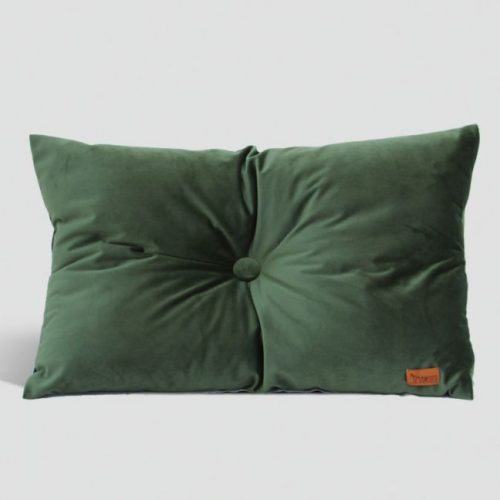 Velvet Cushion with Centre Button Detail | Lumbar | Olive Green