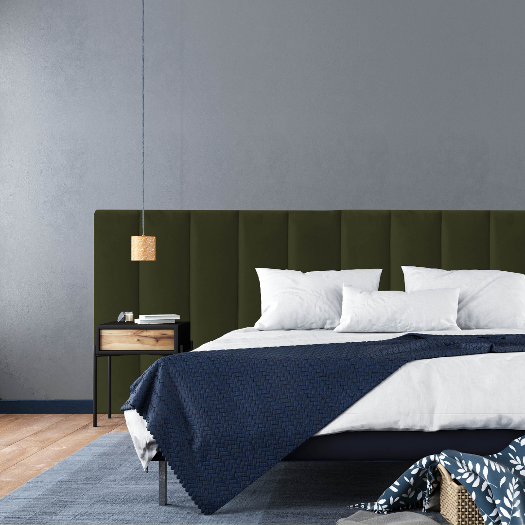 Olive Green Oversized Panelled Upholstered Bedhead - Martini Furniture