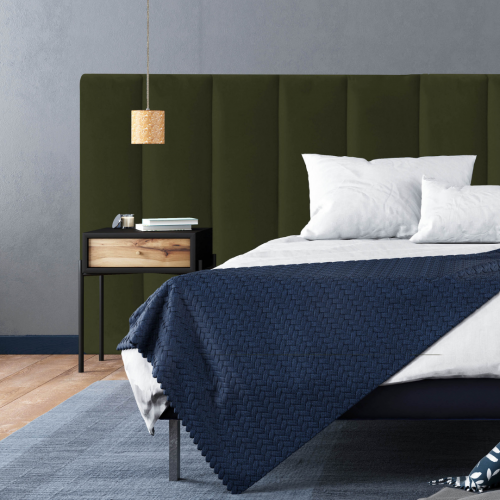 Olive Green Oversized Panelled Upholstered Bedhead